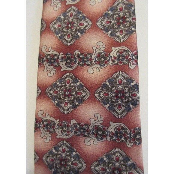 Oscar de la Renta Mens Neck Tie Burgundy Paisley Patterned Vintage Silk Tie - Picture 3 of 6